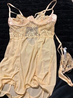 Sheer Lace Chemise Nightdress in Champagne